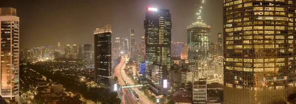 Blick Auf Die Innenstadt Jakartas Mit Beleuchteten Wolkenkratzern Jakarta Indonesien — Stockfoto