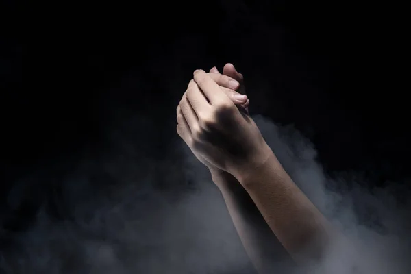Betende Hände Vor Dunklem Hintergrund Christliches Gebet — Stockfoto