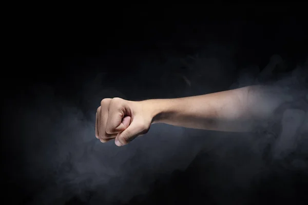 Male Hands Fist Gesture Dark Background — Stock Photo, Image