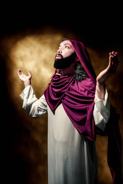 Jesus Christus Hob Die Arme Mit Geöffneter Handfläche Und Betete — Stockfoto