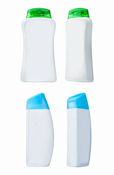 白い背景に分離された種類のボトル表示とシャンプーのボトルのセット — ストック写真