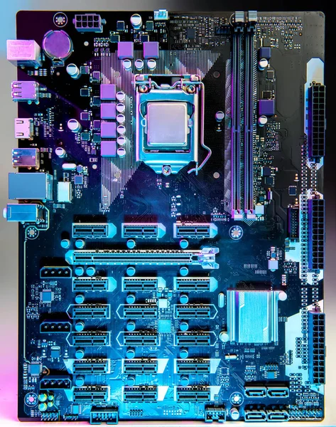 Computermotherboard Auf Dem Tisch Blick Von Oben Nahaufnahme — Stockfoto