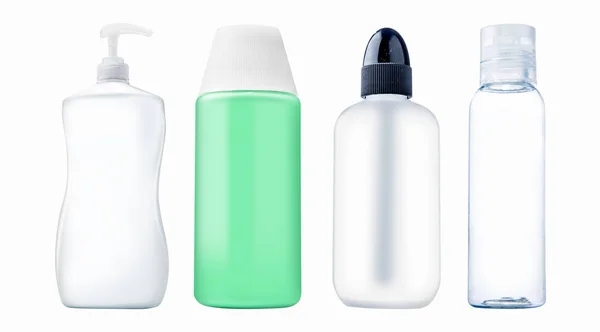 Conjunto Botellas Plástico Variedad Para Productos Belleza Salud Aislados Sobre — Foto de Stock