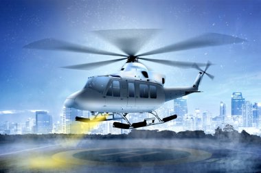 Küçük helikopter helikopter pisti şehirde iniş