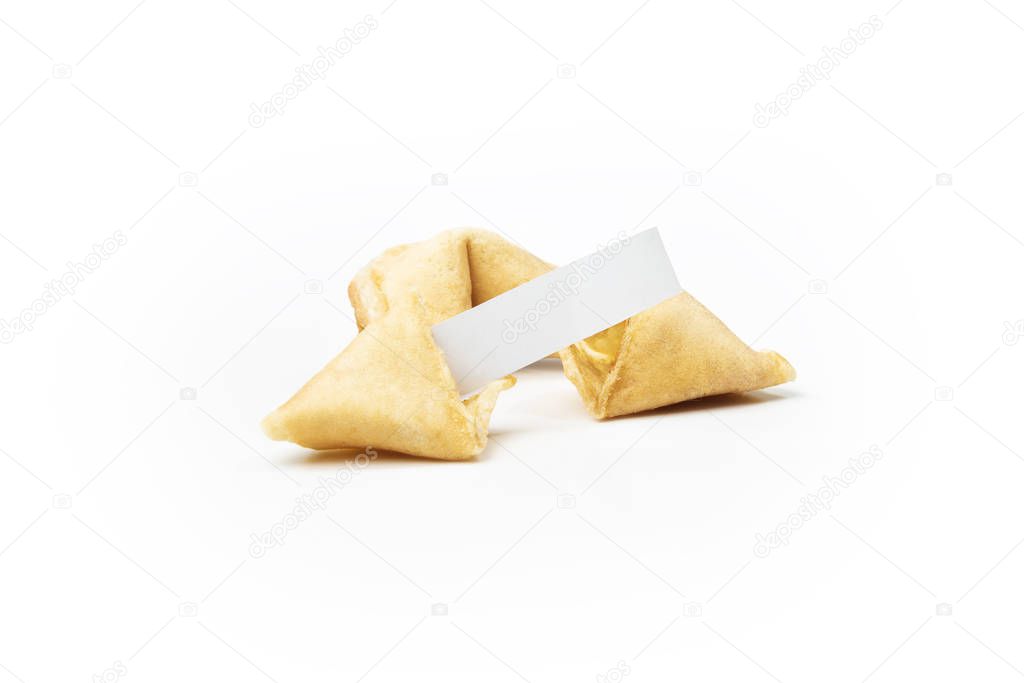 Fortune cookies with blank white paper on white background