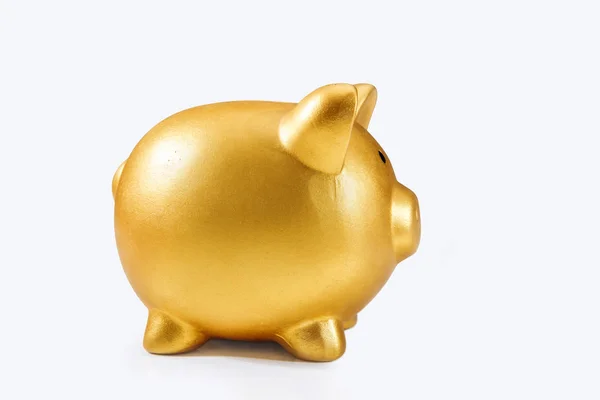 Golden Piggy Bank Изолирован Белом Фоне — стоковое фото