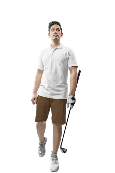 Beyaz Zemin Üzerinde Izole Asya Golf Oyuncu — Stok fotoğraf