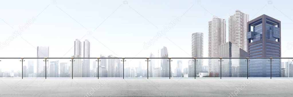 Empty modern terrace area with city view