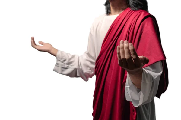 Gesù Cristo Alzò Mani Con Palme Aperte Pregò Dio Posando — Foto Stock