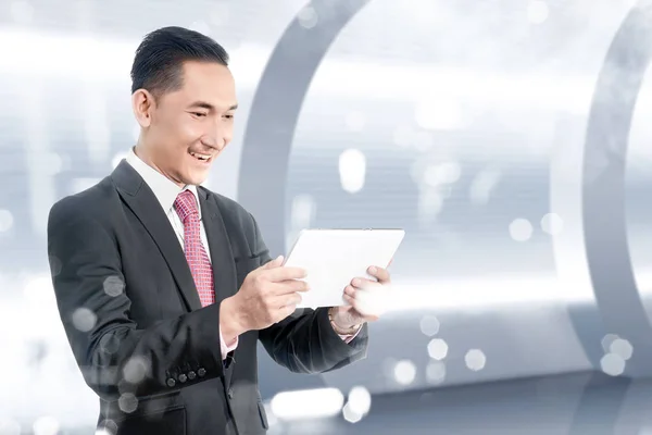 Young Asian Businessman Holding Digital Tablet His Hand Future Technology — Stock Photo, Image