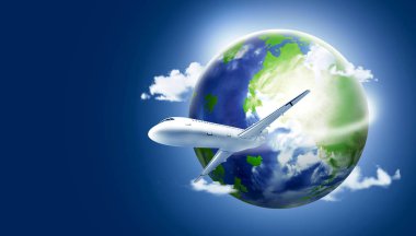 Uçak gökyüzünde dünyanın etrafında uçmak