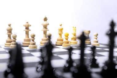 Kahverengi satranç taşı ve siyah satranç taşı bütün grup