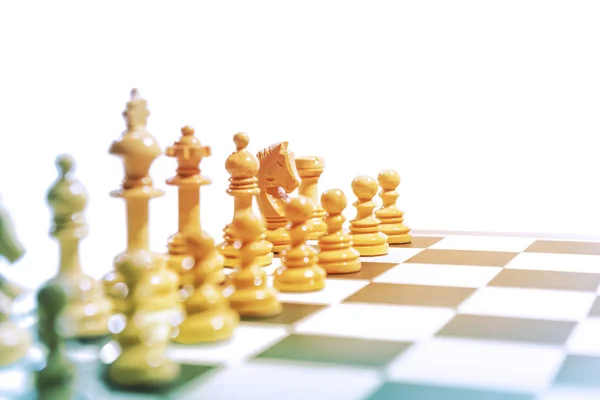 갈색 체스 조각의 전체 그룹 — 스톡 사진