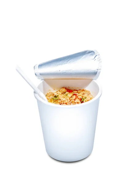 Instant cup noodle with fork — Stock Photo, Image