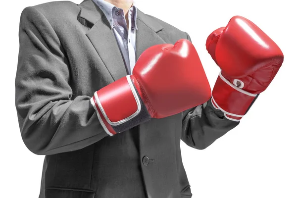 Businessman with red boxing gloves — Stock Photo, Image