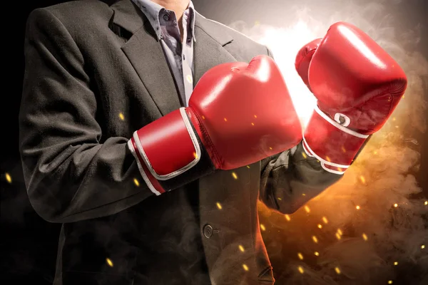 Businessman with red boxing gloves — Stock Photo, Image