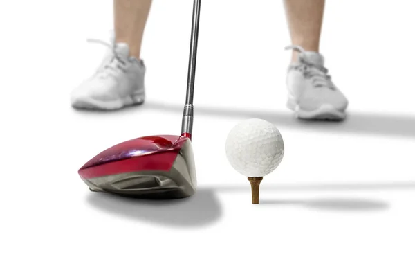 Golfspieler mit Holz-Golfschläger bereit, den Ball zu schlagen — Stockfoto