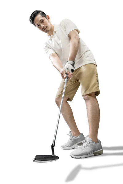 Asiatisk man Swing putter Golf Club — Stockfoto