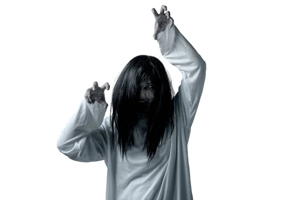Mujer fantasma miedo con la sangre y la cara enojada con las manos arañando —  Fotos de Stock