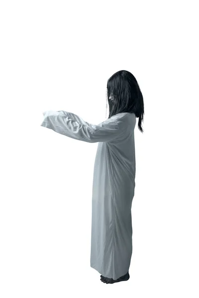 Femeia fantomă înfricoșătoare cu sânge și față furioasă cu mâinile agățate — Fotografie, imagine de stoc