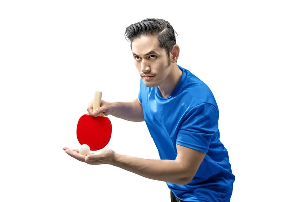 Asiatico giocatore di ping pong uomo in posizione di servizio — Foto Stock