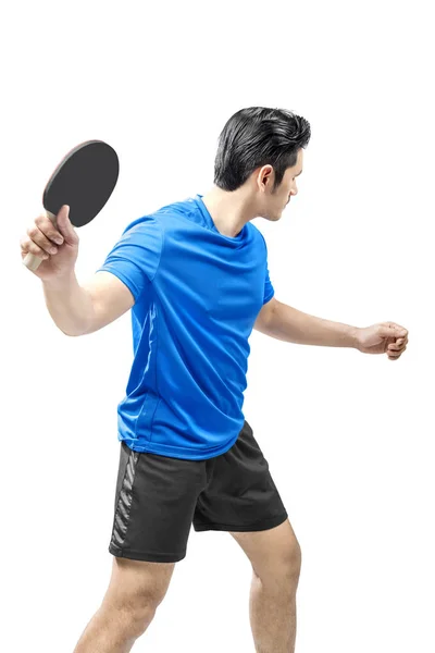 Asiatiska bordtennisspelare svänger racket poserar — Stockfoto