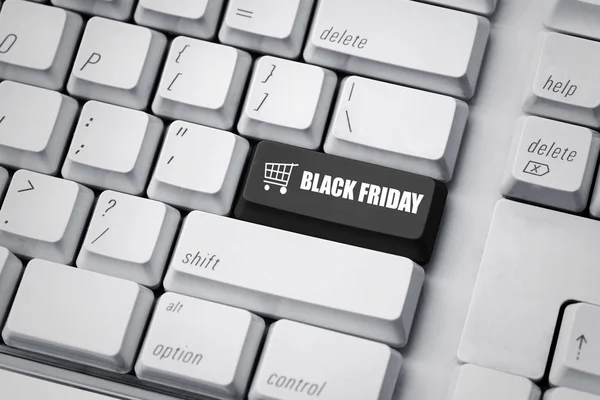 Černý pátek text na klávesnici — Stock fotografie