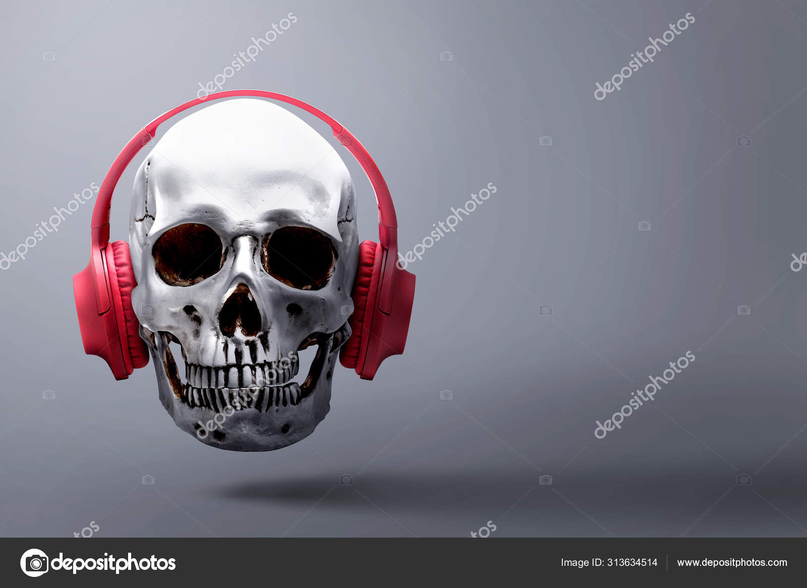 Human skull with headphone Stock Photo by leolintang 313634514
