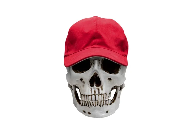 Human skull wearing a red hat — Stock Photo, Image