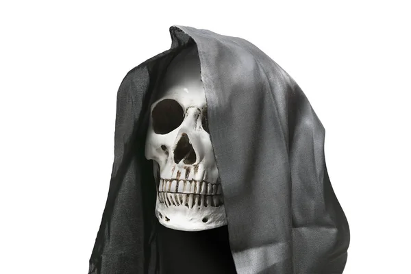 Human skull with a black cloak — Stock Photo, Image