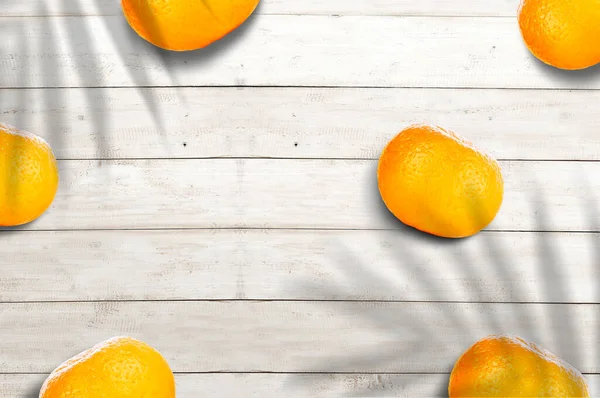 Orangen Mit Holztischhintergrund — Stockfoto