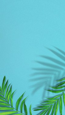 Avuç içi yaprakları parlak mavi bir arka plana sahip. Hikaye şablonu