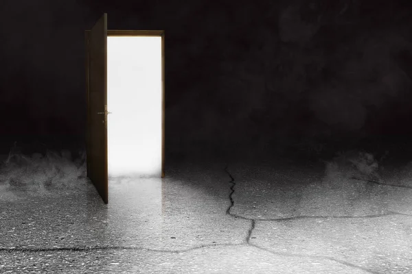 Geöffnete Tür Mit Weißem Licht Dunklen Raum — Stockfoto
