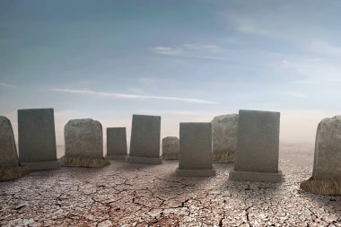 Mezarlıktaki mezar taşları kuru zeminde. Cadılar Bayramı konsepti