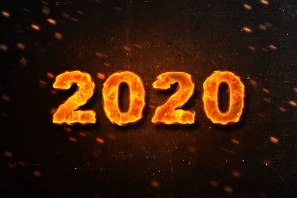 2020 Год Огне Фоне Черной Стены — стоковое фото