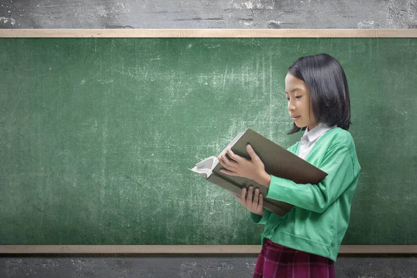 Niña Asiática Pie Leyendo Libro Aula Concepto Regreso Escuela —  Fotos de Stock