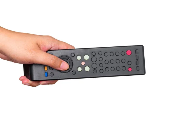 Hands Holding Remote Control Isolated White Background — Stock Photo, Image