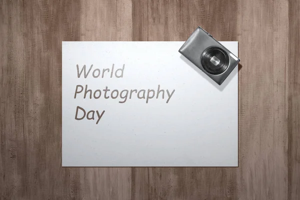 Vitpapper Och Kamera Bordet Världsfotodagen — Stockfoto