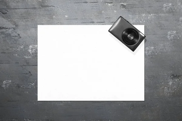 Empty White Paper Camera Black Background World Photography Day — Stock Photo, Image