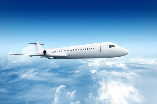 Airplane Flying Air Blue Sky Scene — Stock Photo, Image