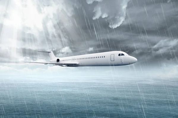 雨天在空中飞行的飞机 — 图库照片
