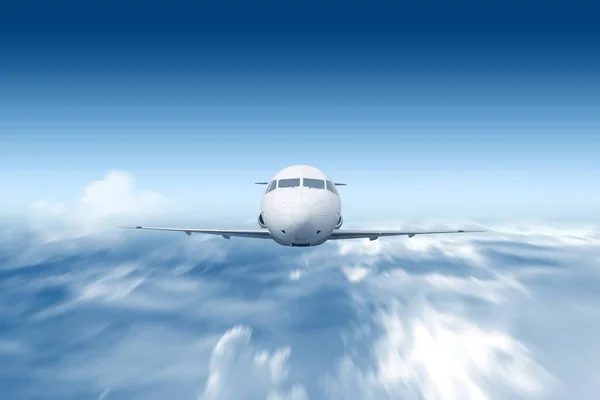 Αεροπλάνο Που Πετά Στον Αέρα Μια Μπλε Σκηνή Στον Ουρανό — Φωτογραφία Αρχείου