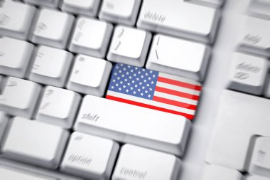 Amerikan bayrağı düğmeli bilgisayar klavyesi. İşçi Bayramı kutlu olsun.