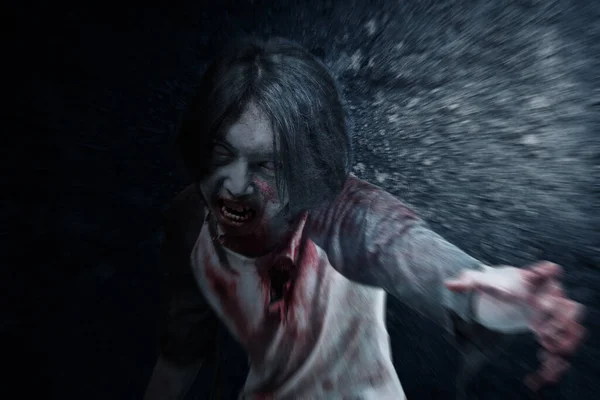 Enge Zombie Met Bloed Wond Zijn Lichaam Staan Met Grunge — Stockfoto
