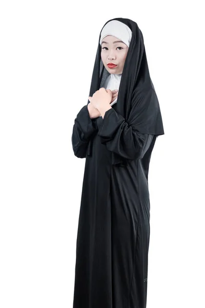 Scary Devil Nun Isolated White Background — Stock Photo, Image