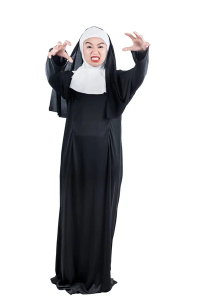 Scary Devil Nun Isolated White Backgroun — Stock Photo, Image