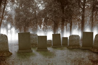 Ormandaki mezarlıkta mezar taşları. Cadılar Bayramı konsepti