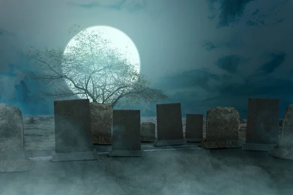Tombstones Graveyard Meadow Halloween Concept — Stock Photo, Image
