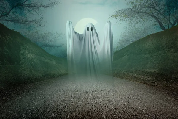 Fantasma Blanco Acechando Con Fondo Escena Nocturna Concepto Halloween — Foto de Stock