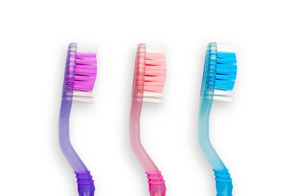 Conjunto Escovas Dentes Coloridas Isoladas Sobre Fundo Branco — Fotografia de Stock